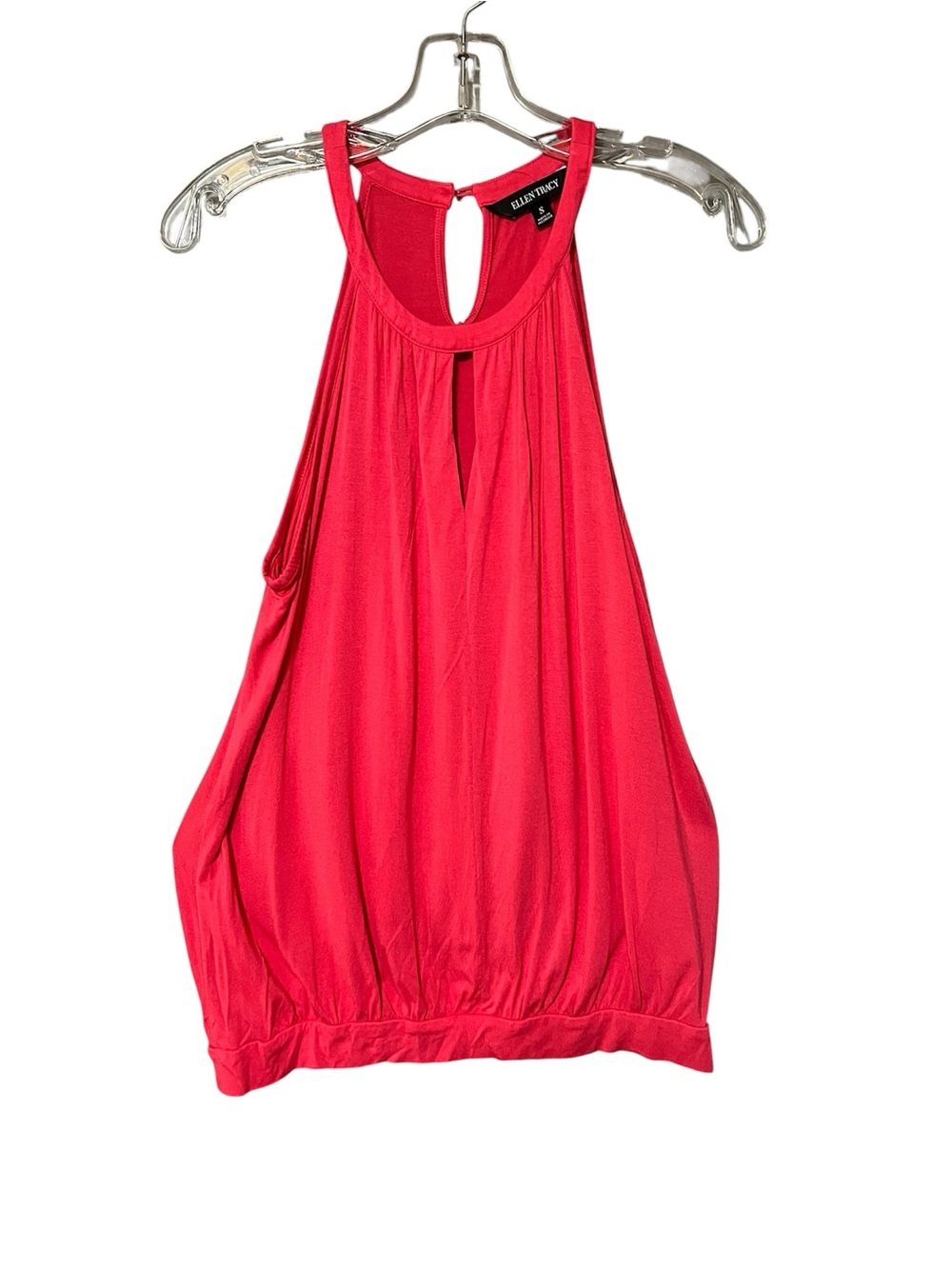 Ellen Tracy Red Sleeveless Blouse Keyhole Neck Stretch Top Size Small